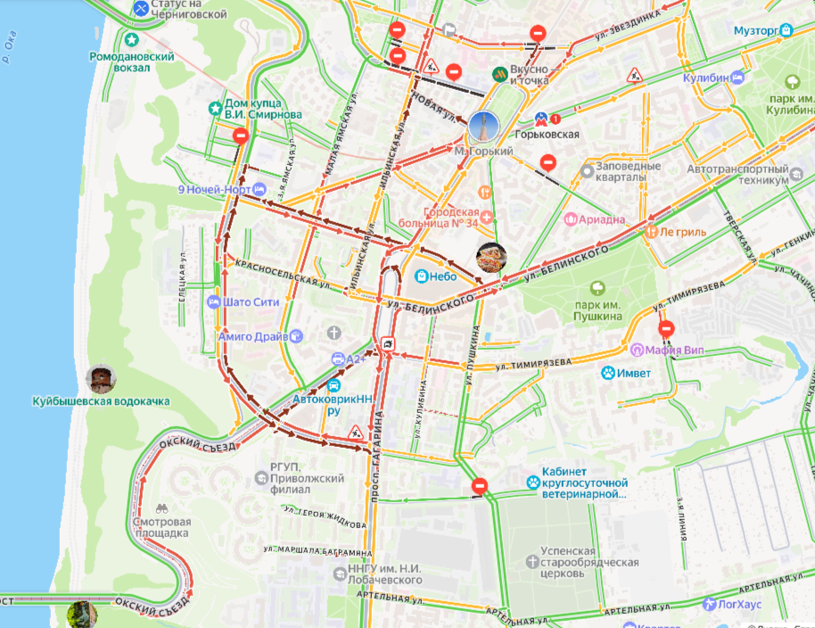 Гигантские пробки сковали проспект Гагарина в Нижнем Новгороде &mdash; карта - фото 1